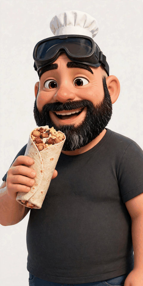 MechSmith chef taste-testing a breakfast burrito — coming soon