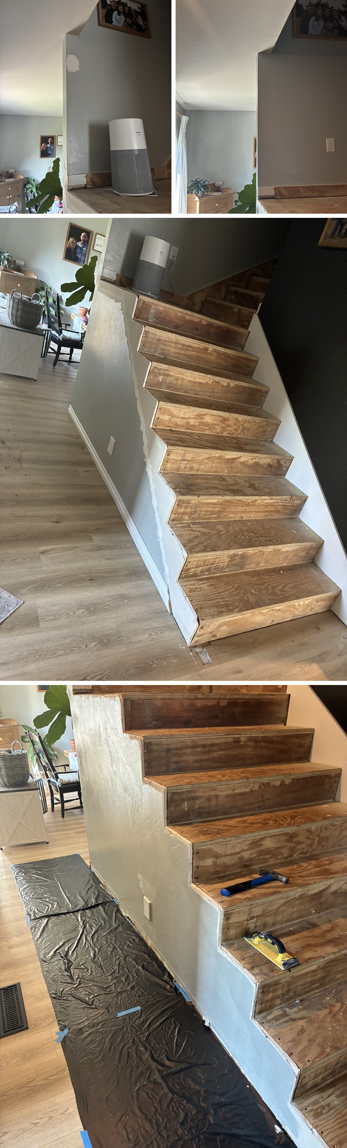 Staircase walls before and after restoration