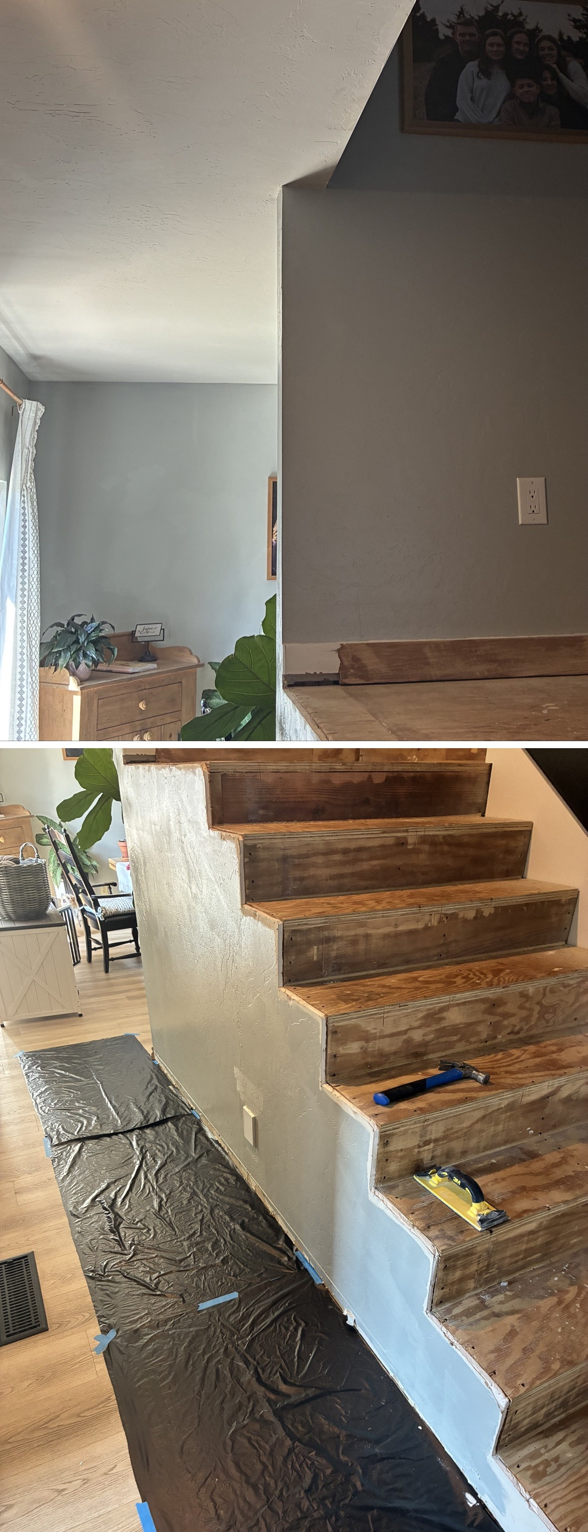 Freshly painted staircase walls